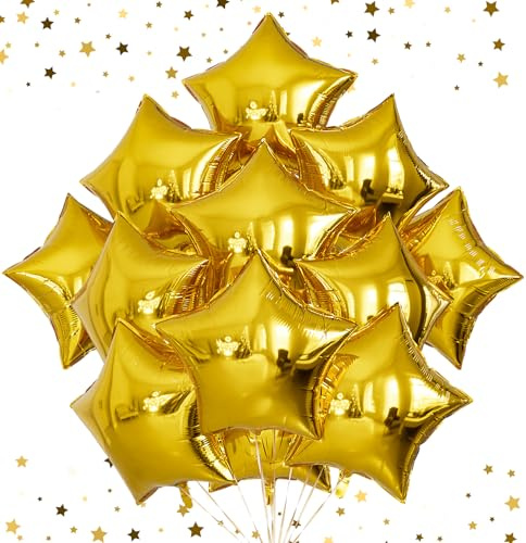 Adeyoo 20Pcs Gold Star Balloons Foil Balloons,18Inch Large Star Shaped Balloon Mylar Star Helium Balloon for Graduation Birthday Wedding Baby Shower Magical Prom Anniversary Party Decorations