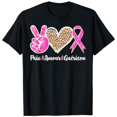 Paix Amour Guérison sensibilisation au cancer du sein Ruban T-Shirt