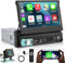 Autoradio 1 Din con Senza Fili Carplay e Android Auto, Stereo Auto Scomparsa con Schermo 7 Pollici Supporto FM/AUX/EQ/Bluetooth/Mirror Link+Backup Camera+Mic