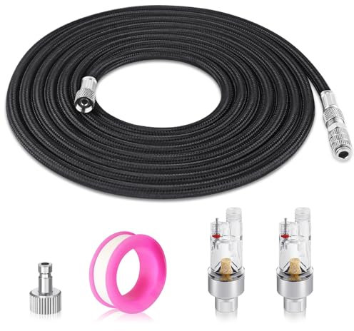Airbrush Hose 3 Meter Black Nylon Braided BD-30 with Standard 1/8 Size Fittings on Both Ends with Airbrush Filter, Quick Disconnector Airbrush Fittings for Spray Painting