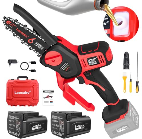 6 tum minimotorsåg, 6 tum handmotorsåg, 2 x 4 Ah batterier och laddare, 2 kedjor, elektrisk motorsåg med en hand för trädgårdsträd (LA-J6Max)
