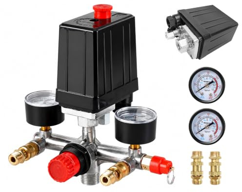 Druckregler 230 V Luftkompressor SChalter, Druckregler Kompressor mit Menometer, G1/2 Druckschalter Druckwächter Für Luftkompressor