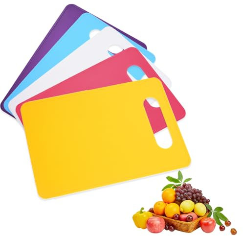 5Pcs Chopping Board Set, Non-Slip Chop Boards, Easy Hang, Chop Boards for Kitchens, Dishwasher Safe, Plastic Cutting Board for Meat Delicatessen Vegetables & Fruit, Multicolour(29 x 19 x 0.2 cm)