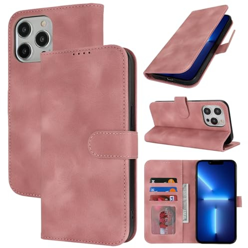 Zouzt Hülle für iPhone 13 Pro Max/12 Pro Max, PU Leder, Vintage Rose Pink | Handyhülle mit Kartenfächern, Magnet Klapp Schutzhülle, Stoßfeste TPU-Innenhülle, Frauen Männer, Leather Wallet Phone Case