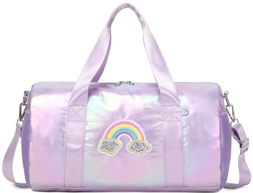 Jumpopack Dansväska för Flicka, Handväska, Gymväska, Simväska, Axelväska, Lila Regnbåge, 18L * 9.75H * 8W, Resväska