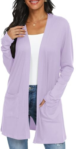 QIXING Casual Cardigan leggero da donna, lungo, elegante, sottile, a maniche lunghe, con tasche aperte, cardigan da donna autunno