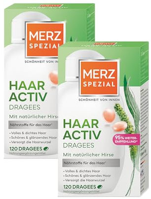 Merz Spezial Haar-Activ Dragees - Haar Vitamine für gesundes, volles & glänzendes Haar - Nahrungsergänzungsmittel mit Biotin, Zink & natürlicher Hirse - 2 x 120 Kapseln