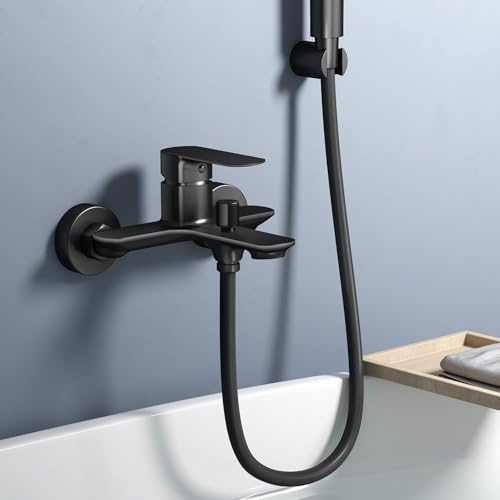 EMKE Badewannenarmatur mit Thermostat Schwarz Matt - 212x183x107 mm Elegante Wannenarmatur für pure Entspannung | Mischbatterie Badewanne mit präziser Temperaturregelung für Ihr modernes Badezimmer