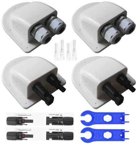 GTIWUNG 2 Pièces Presse-étoupe étanche en ABS pour Entrée de Câble Solaire, 2 Pièces Solaire Passe-toit Solar Presse-étoupe D'entrée de Double Passe Câbles Boîte de Jonction, Blanc