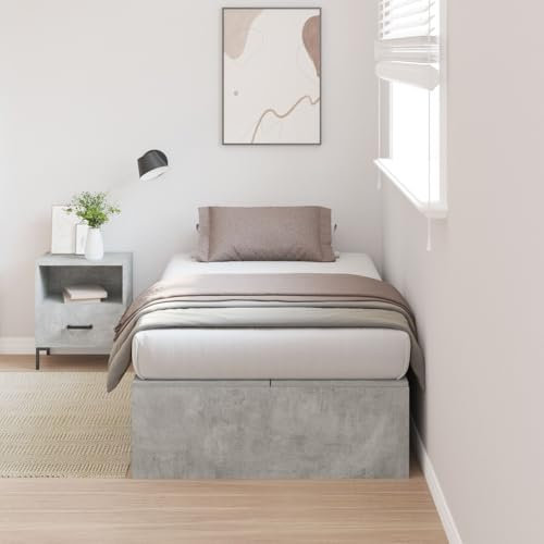 vidaXL Concrete Grey Engineered Wood Storage Bed Frame - Single Bed with Built-In Drawers - 200x80cm Modern Bedroom Furniture