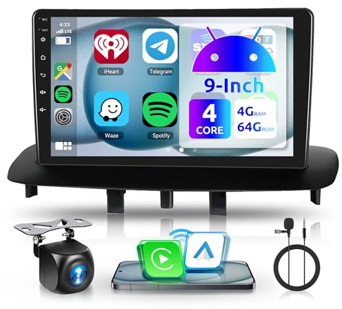 4G+64G Android Autoradio für Renault Megane 3 Export 2009-2014 9 Zoll Wireless Carplay Autoradio mit Android Auto Navi GPS Mirror Link Bluetooth FM/RDS/DAB/DVR/EQ/WiFi Lenkradsteuerung Rückfahrkamera