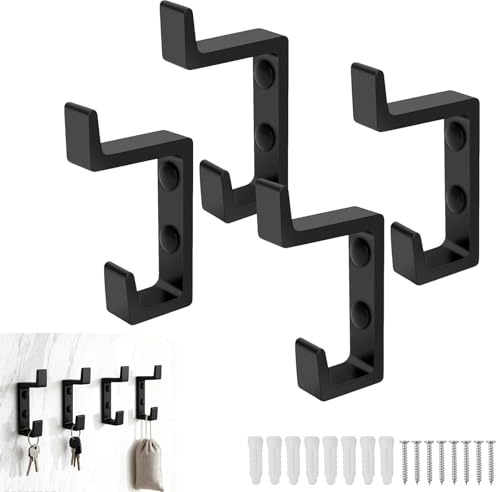 DIYCUT 4 Stück Akustikpaneele Haken, Aluminium Garderobenhaken, Schwarz | Mit Schrauben Moderner Stil Kleiderhaken, Haken Garderobe Geeignet FüR Garderobe, Schlafzimmer, Wandhaken