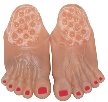 Qsvbeeqj Pantoufles d'Halloween géantes pour s'amuser des pieds nus - Accessoires de costume d'Halloween géants et amusants - Gros orteil nu, Ongles rouges, One Size