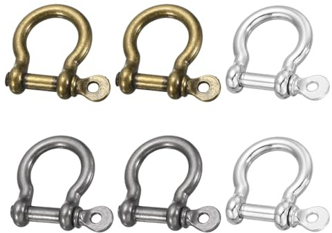 sourcing map Grillo a vite, 8,5 mm, in lega di zinco, anello a D, tipo U, giunto a vite per portachiavi, portachiavi, bracciale, pelle, fai da te, confezione da 6, argento chiaro, bronzo scuro