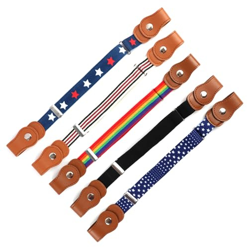 JiaHeHe Cintura per bambini senza fibbia, 5 pezzi Cintura elastica per bambini, regolabile 35-48 cm, cintura elastica per ragazzi e ragazze per jeans, pantaloni, vestiti, divisa scolastica, cintura
