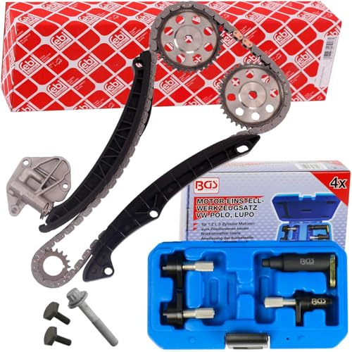 Febi Steuerkettensatz + BGS Motoreinstellwerkzeug | 8158 + 30607 (febi Steuerkettensatz) für 1.2 Polo 9N Ibiza Fabia