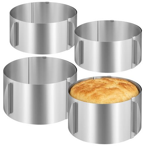 YIXNSW 4 stycken 16–30 cm, justerbar tårtring, set, 8 cm och 10 cm hög rostfritt stål, tårtring, diameter, bakring för bakning, desserter