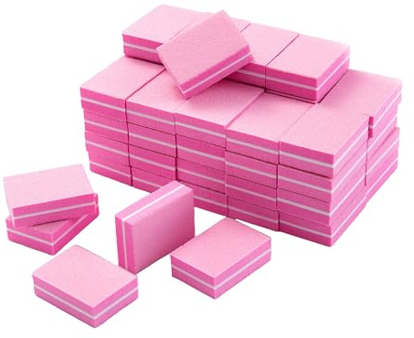 Nail Buffer Blocks 50 Pcs, 100/180 Grit Mini Nail Files Pink Sanding Blocks for Gel Natural Nails Salon Home