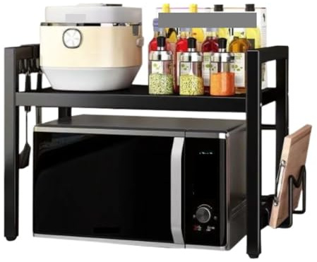 BOGAZY Microwave Stand Extendable Microwave Oven Rack Over Shelf Countertop Kitchen Stand With Hooks Kitchen Organiser
