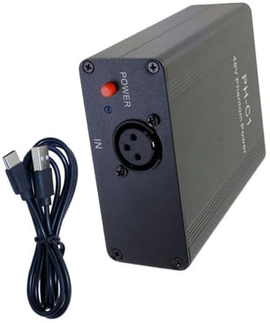 SHOOYIO Micrófonos de condensador profesionales para exteriores de 48 V Phantoms Power con batería incorporada, diseño portátil para equipos de podcast de video y música