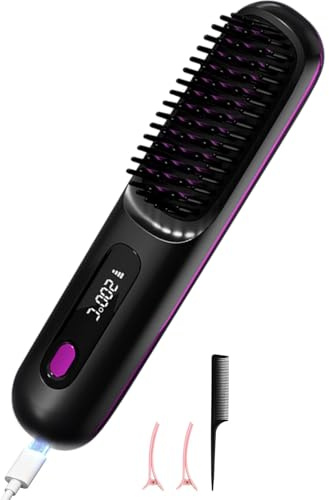 Go Brush Pro Fer à lisser sans fil à air chaud à ions négatifs Fer à lisser 20 secondes Chauffage rapide Céramique et design anti-brûlure pour tous les types de cheveux Rechargeable par USB