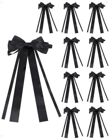 SanKristo 10 Pcs Lazos Dobles de satén para Coches Boda, Lazos Decorativos Envolver Regalos, Manualidades, Bolsas Caramelos, árboles Navidad, decoración Bodas, decoración mesas, Negro