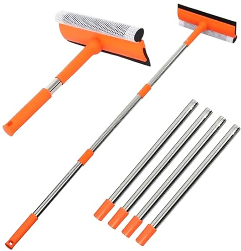 Escobilla de Goma para Ventanas 2 en 1 con Poste de extensión, Kit de Limpieza de Ventanas Flexible Ajustable de 57 Pulgadas con Hoja de Silicona y Esponja