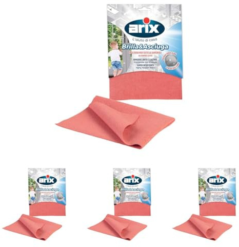 Arix | Brilla & Asciuga Panno Multiuso, Panno per Tutte le Superfici, Senza Aloni, Rimuove Unto e Calcare, 39x26cm - Made in Italy (Confezione da 4)