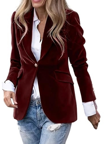 RLEHJN Blazers Femme Chic Et Élégant Veste En Velours Femme Veste Blazer Couleur Unie À Manches Longues Classique Pour Travail Soirées Tailleur Femmes Slim Automne Hiver Vestes Mi Saison