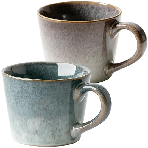 Taza de café de 350 ml, juego de dos piezas, 2 tazas grandes de cerámica, adecuadas para café, latte, capuchino, té, lavavajillas y microondas, regalo hombre mujer
