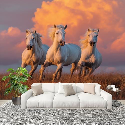 Papel Tapiz Fotográfico 350x256cm Pastizales Animales Caballos 3D Murales Póster Moderna Fotomurales Amarillo Para Cuarto de Niño Salón Dormitorio Oficina Decorar