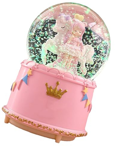 Jelquix Kristallkula Musikdosa Söt Snöflinga Roterande Speldosa för Flickor Barn Perfekt Present Resin Crystal Ball