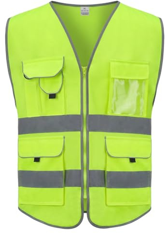 BSBUY Hi Vis Vests for Men Women High Visibility Reflective Safety Vest Reflective Security Jacket Reflective Waistcoat with Pockets for Adult Running Cycling Camping Hiking Build Oudoor Work(XL)