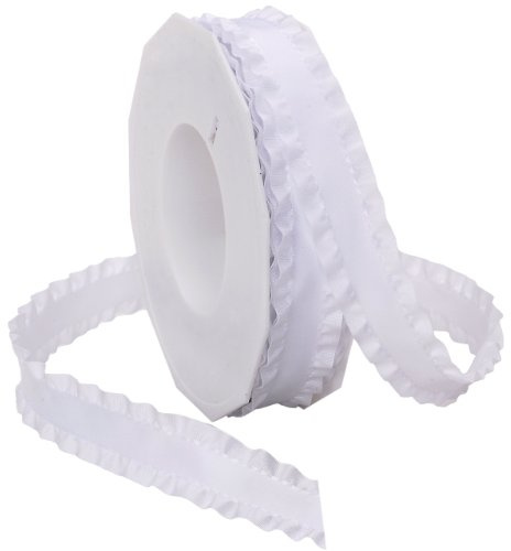 Morex Ribbon Double Ruffle Ribbons for Wedding Bridal Shower Décor, Gift Wrapping, Birthday, Sewing and Crafts, 7/8-Inch by 16.5-Yard, White