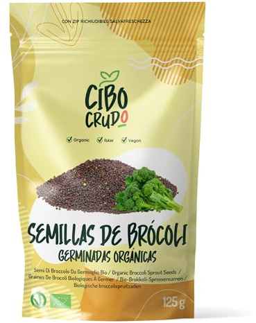 Graine de Brocoli Bio a Germer - 125g. Pour la Germination du Brocoli Biologique à la Maison. Source de Vitamines A B C et E. Contient des Antioxydants Potassium Calcium et Fer.