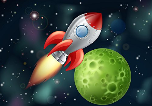 wandmotiv24 Fototapete Kinderzimmer Rakete im Weltall, S 200 x 140cm - 4 Teile, Wanddeko, Wandbild, Wandtapete, Planet, Weltraum-fahrt, spaceship M0432