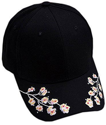 Kuyou Damen Schildmütze Baseball Cap Hip Hop Sport Kappe Hüte (Blume Schwarz)