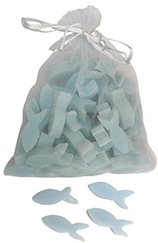 Florex Schafmilchseife mini mini Fische 50 Stück im Organzasäckchen Seife Gastgeschenk (Vergissmeinnicht)