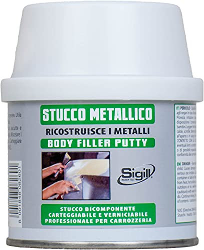 Sigillfer Stucco Metallico Bicomponente, Barattolo da 125 ml, Resina Poliestere per Riparazioni su Metallo, Carteggiabile e Verniciabile, Ideale per Marmitte, Radiatori e Carrozzerie