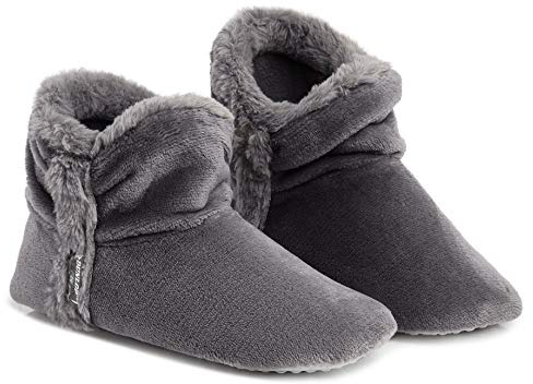 DUNLOP Chausson Montant Femmes, Pantoufle Montante Hiver en Polaire, Pantoufles Chaudes Semelles Antidérapantes Mémoire de Forme, Boots Femme Intérieur Extérieur, Cadeau Femme (41 EU, Gris Foncé)
