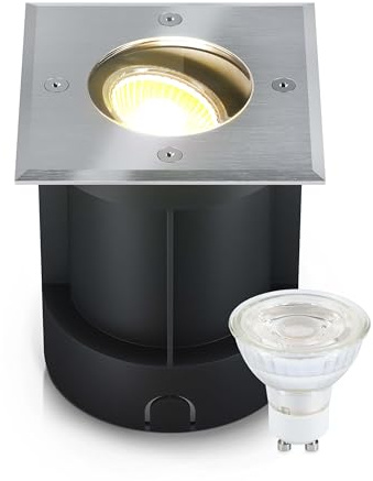 lambado® LED Bodeneinbaustrahler für Aussen IP67 - Wasserdicht & Befahrbar inkl. 5W 230V GU10 Strahler neutralweiss - Eckiger Bodenstrahler/Bodenleuchte aus Edelstahl für Terrasse & Garten