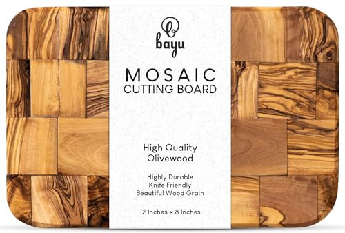 Bayu Handcrafted Olive Wood Charcuterie Board and Serving Platter, 12 x 8 x 1 Olive Wood Cutting Board with Rustic Natural Finish, Wooden Kitchen Accessories