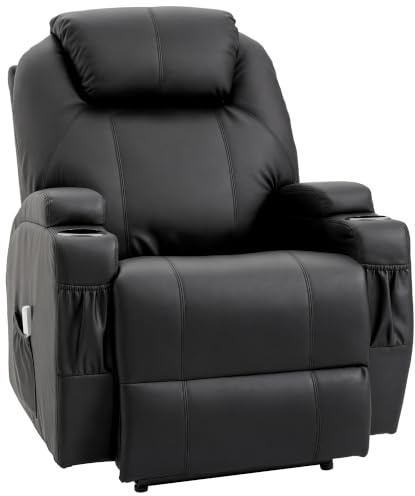 HOMCOM Fauteuil de Massage Inclinable avec Dossier et Repose-Pied Noir | Chaise de Relaxation Électriques Réglables, Revêtement Synthétique, pour Salon, Chambre, Cinéma Maison