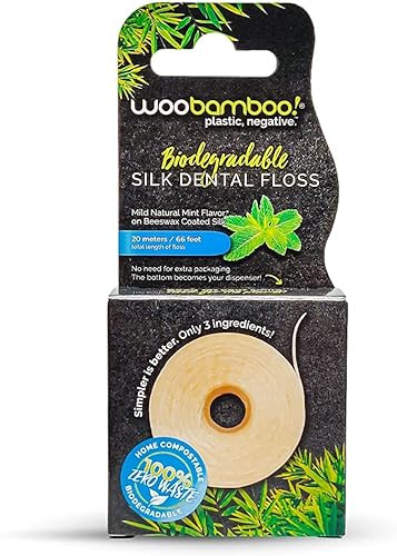 WooBamboo! Biodegradable Silk Dental Floss made with natural beeswax and organic mint. 20m , Zero Waste
