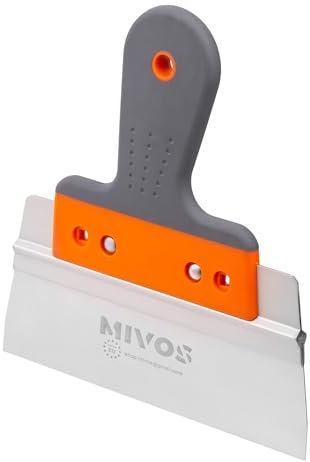 Mivos Profi Edelstahl Flächenspachtel 200 x 60 mm - Fassadenspachtel mit Aluhalter und Softgriff - Glättspachtel mit 200 mm Klingenbreite - Rostfreie Putzspachtel - Made in EU