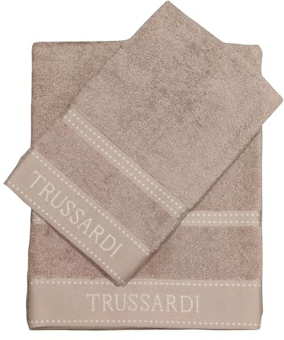 TRUSSARDI Set Asciugamani Bagno Viso e Bidet in Cotone, Asciugamani Resistente a Lavaggi, Include 1 Asciugamano Viso 55x100 cm e 1 Asciugamano Bidet Ospite 40x60 cm, Asciugamani 2 Pezzi