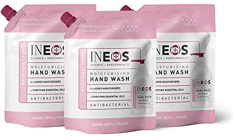 INEOS - Hand Soap Refills - Moisturising Handwash - White Rose + Neroli - Liquid - Cleansing – Pack of 3 x 1L, Packaging May Vary