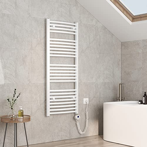EMKE Scaldasalviette elettrico con termostato, 120 x 50 cm, scaldasalviette con timer, bianco 500 W