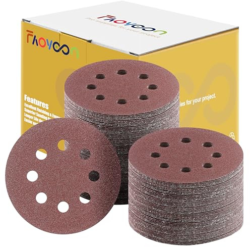 Faoyoon 80 Grit 5 Inch Sanding Discs Hook and Loop, Sanding Disks, Sandpaper for Wood, 100 Pcs
