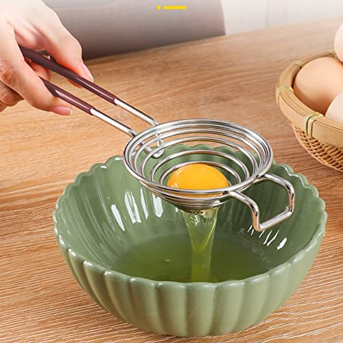 Egg Separator, Stainless Steel Egg Yolk White Separator, Long Handle Egg White Filter for Kitchen Baking Tools (Brown)